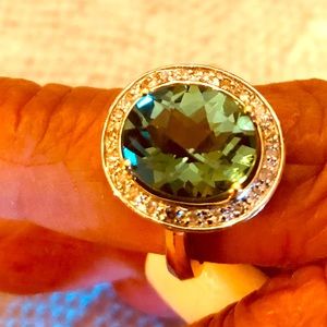 Sea breeze quartz and Diamond 14 carat ring